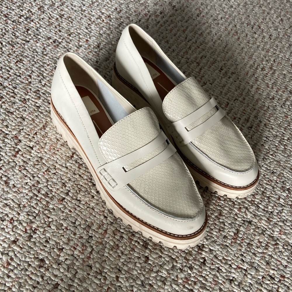 Cream Lug-Sole Penny LEATHER Loafers for Women